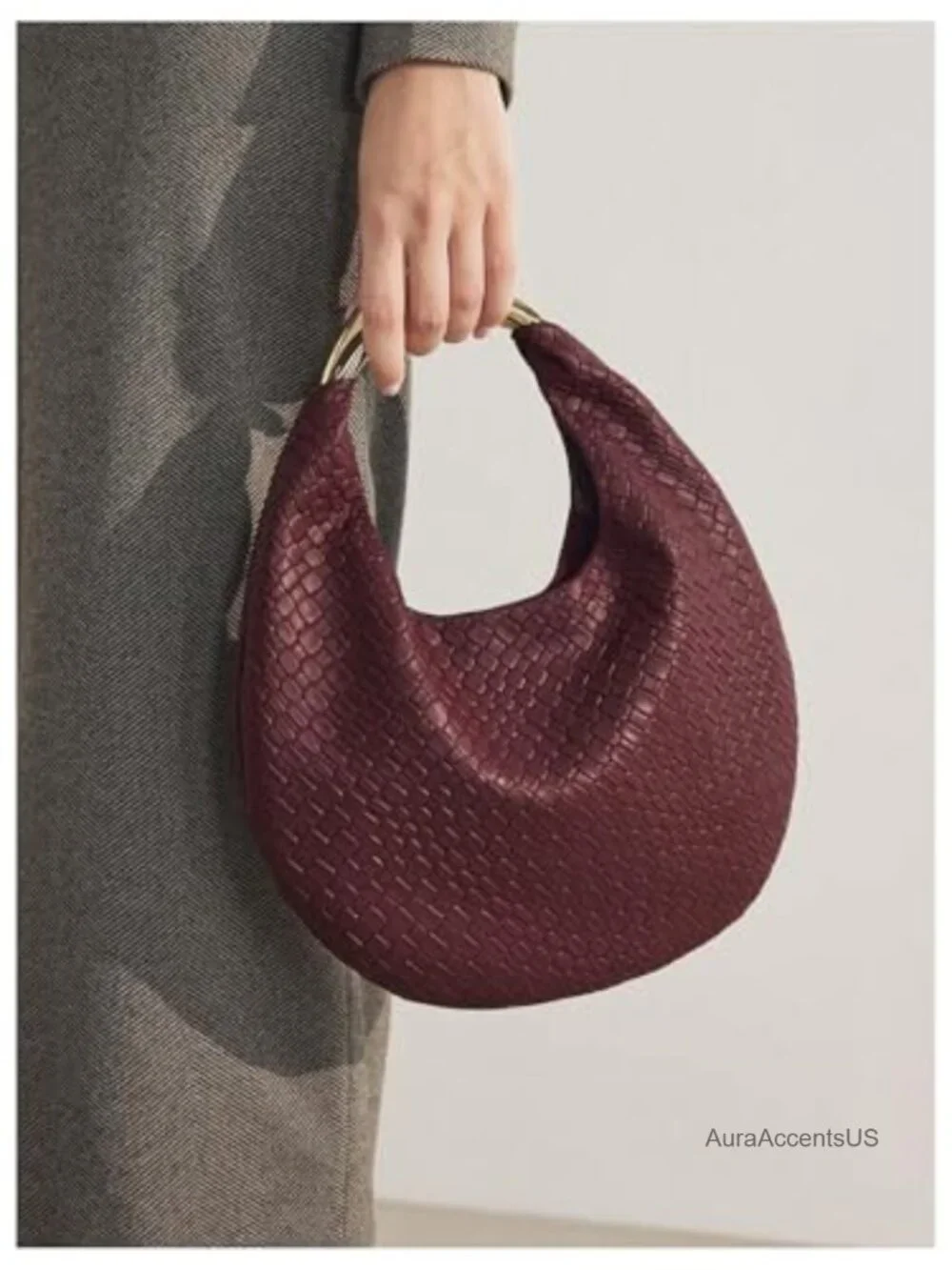 Vintage Stitch Crescent Evening Bag PU Leather Clutch Purse Top Handle